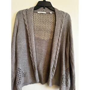 Cyrus Taupe Open Knit Back Cardigan Medium Boho Cable Trim